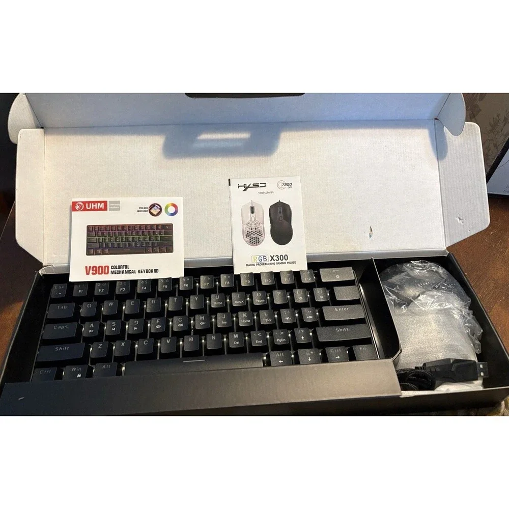 HXSJ UHM RGB Mechanical Gaming Keyboard V900 & X300 Wired Mouse Bundle Black